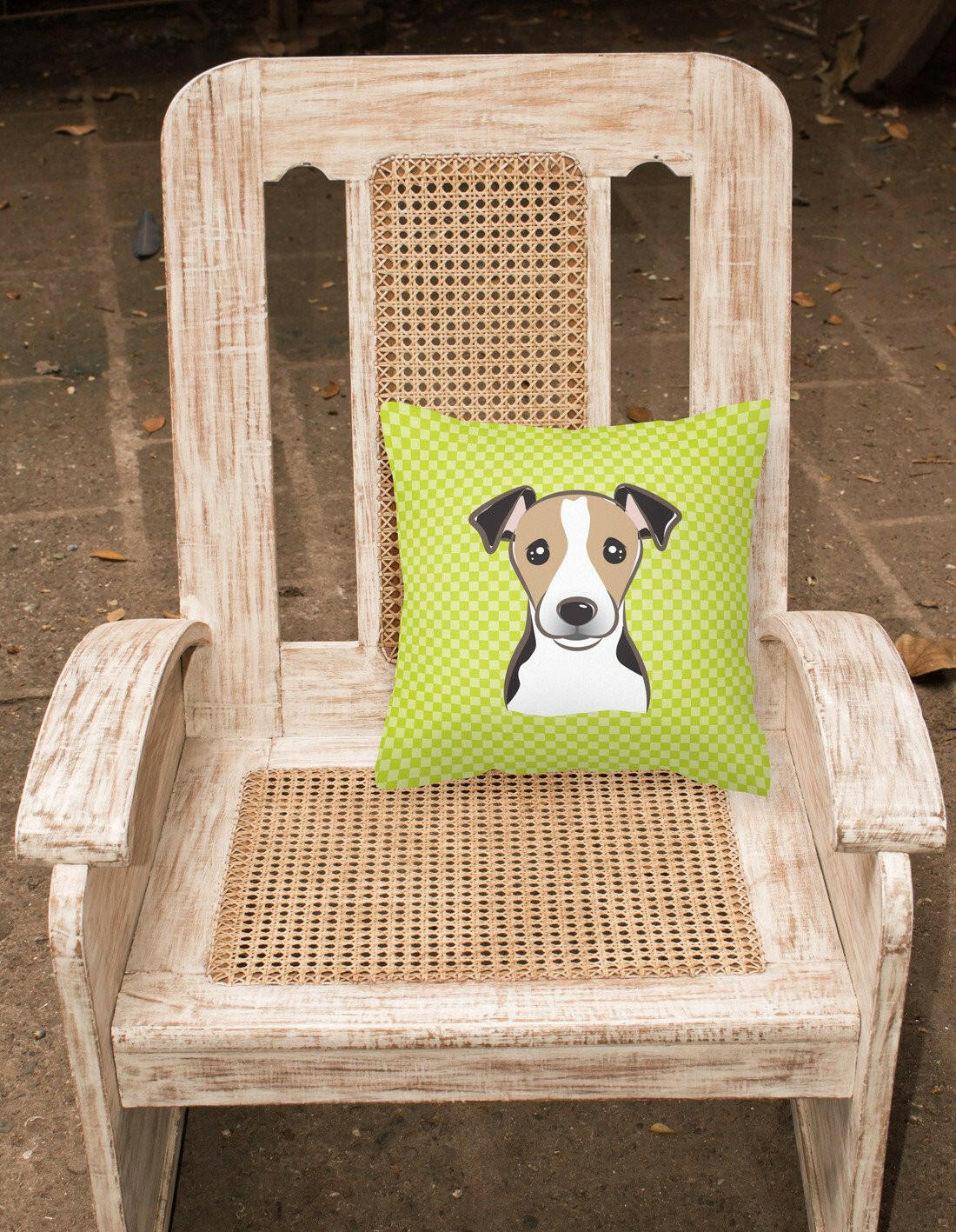 Checkerboard Lime Green Jack Russell Terrier Canvas Fabric Decorative Pillow BB1323PW1414 - the-store.com