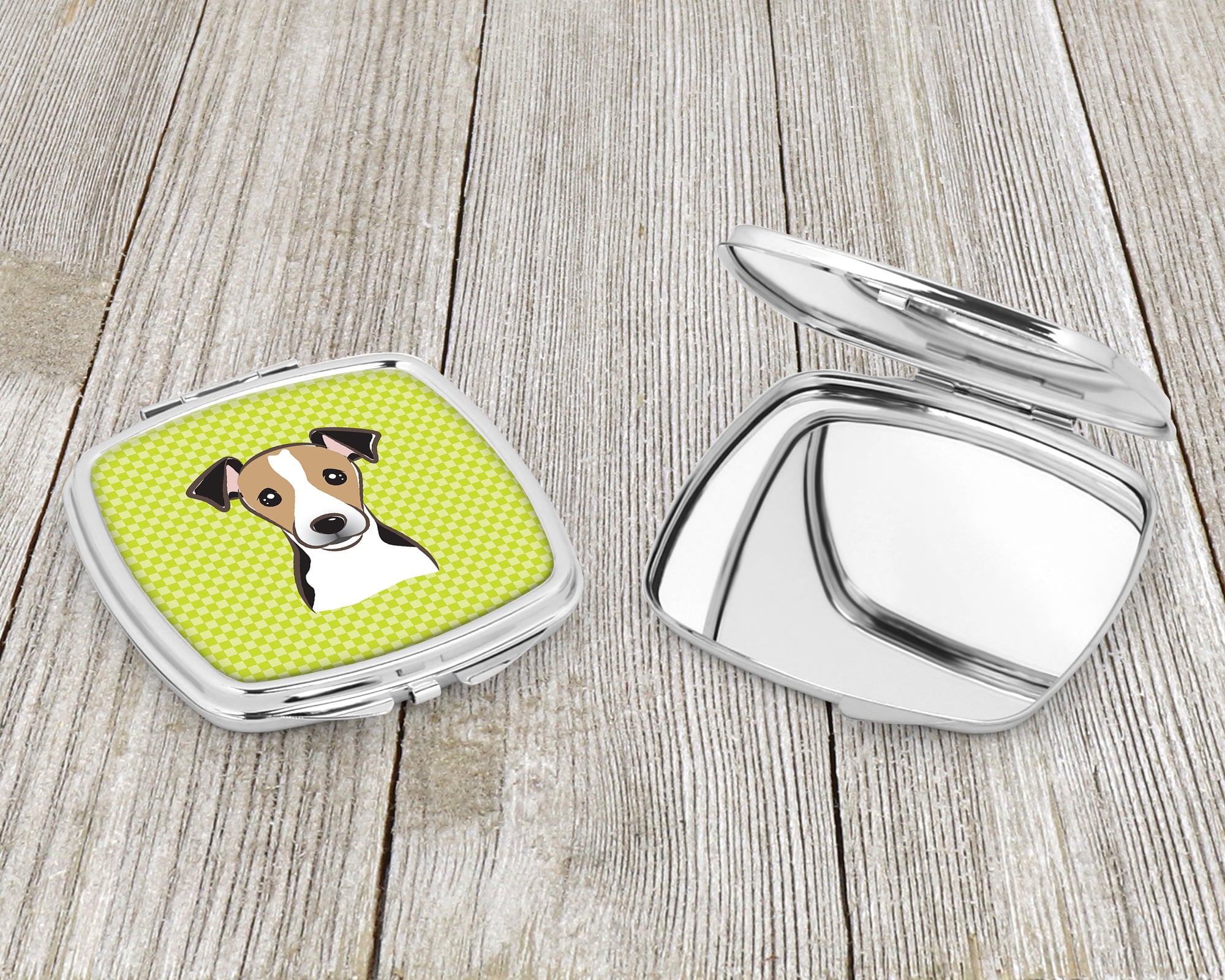 Checkerboard Lime Green Jack Russell Terrier Compact Mirror BB1323SCM  the-store.com.