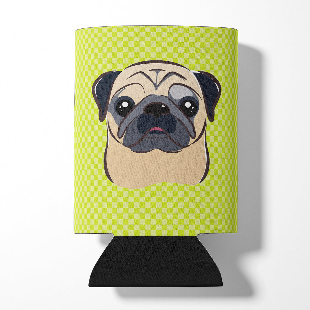Checkerboard Lime Green Fawn Pug Can or Bottle Hugger BB1324CC