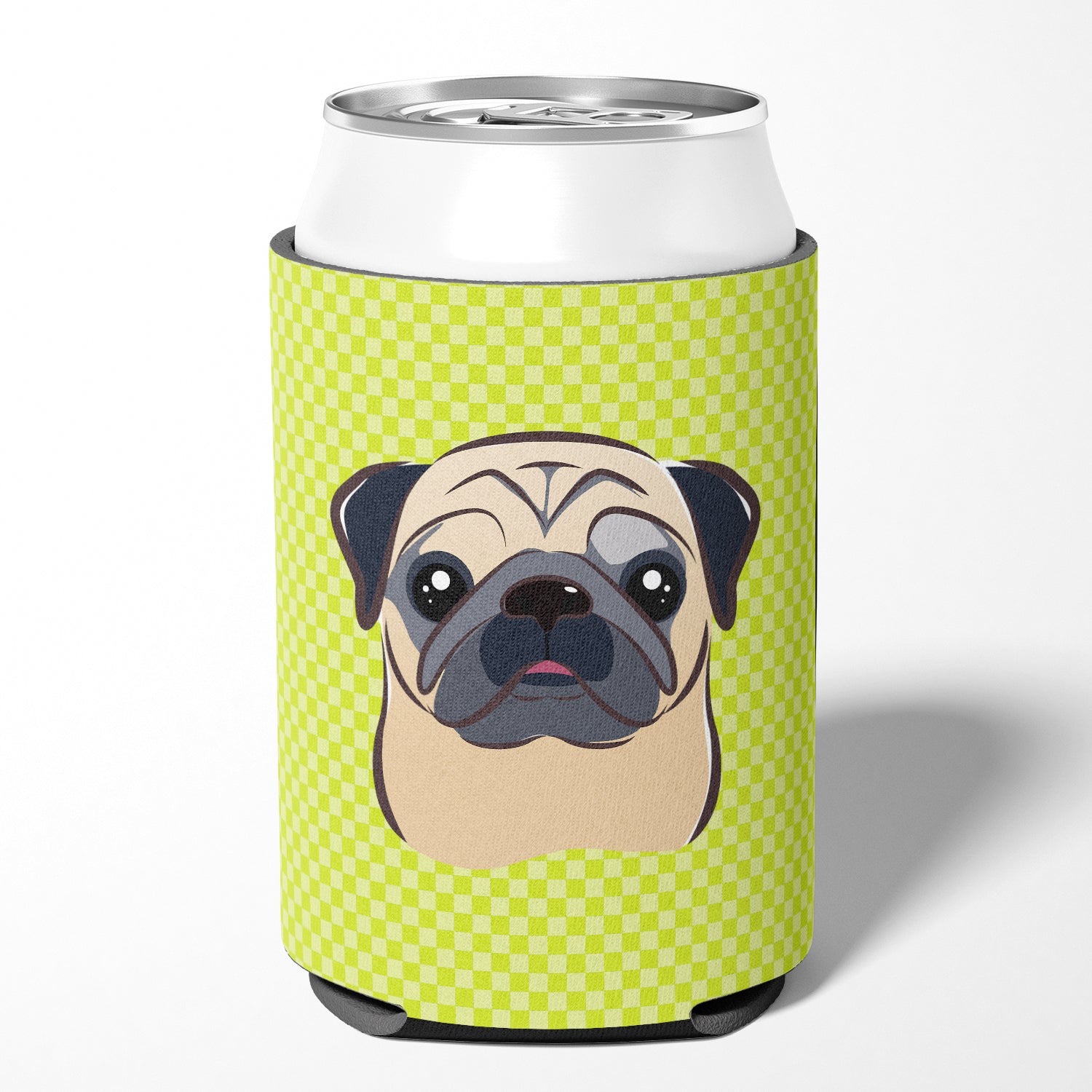 Checkerboard Lime Green Fawn Pug Can or Bottle Hugger BB1324CC
