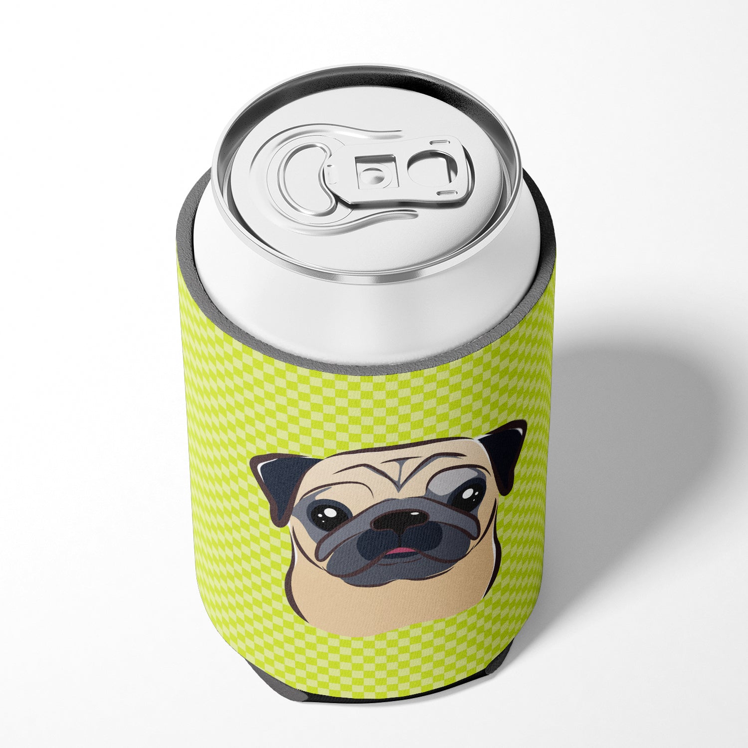 Checkerboard Lime Green Fawn Pug Can or Bottle Hugger BB1324CC.