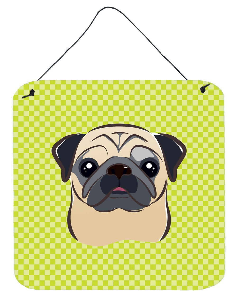 Checkerboard Lime Green Fawn Pug Wall or Door Hanging Prints BB1324DS66 by Caroline's Treasures