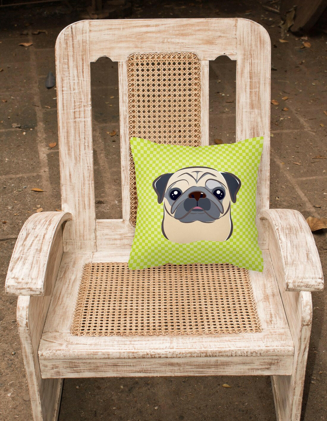 Checkerboard Lime Green Fawn Pug Canvas Fabric Decorative Pillow BB1324PW1414 - the-store.com