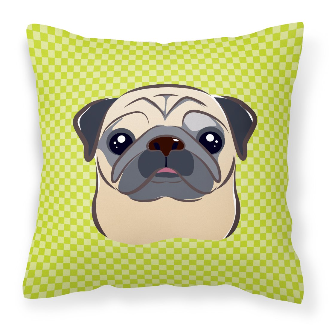 Checkerboard Lime Green Fawn Pug Canvas Fabric Decorative Pillow by Caroline's Treasures