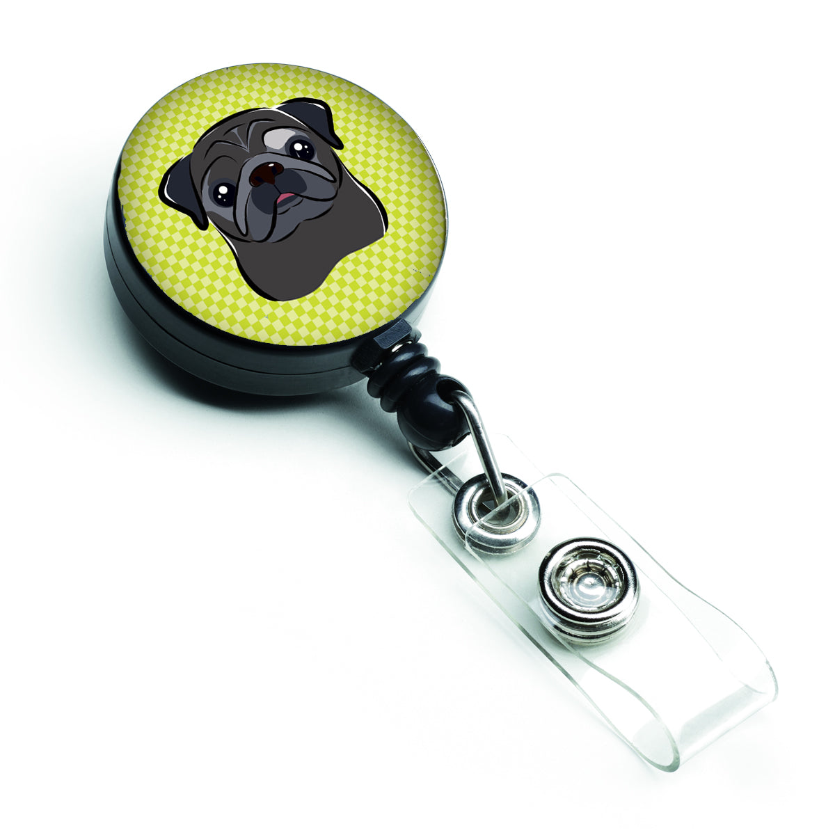 Checkerboard Lime Green Black Pug Retractable Badge Reel BB1325BR
