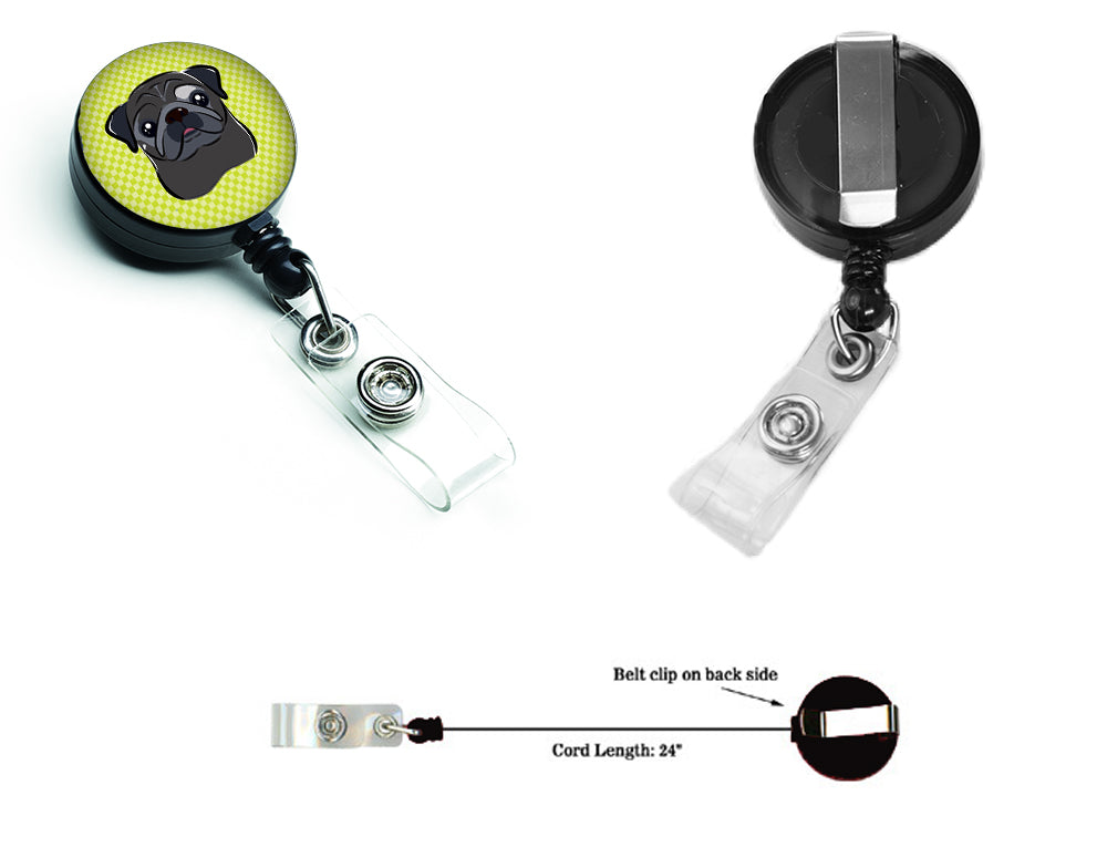 Checkerboard Lime Green Black Pug Retractable Badge Reel BB1325BR