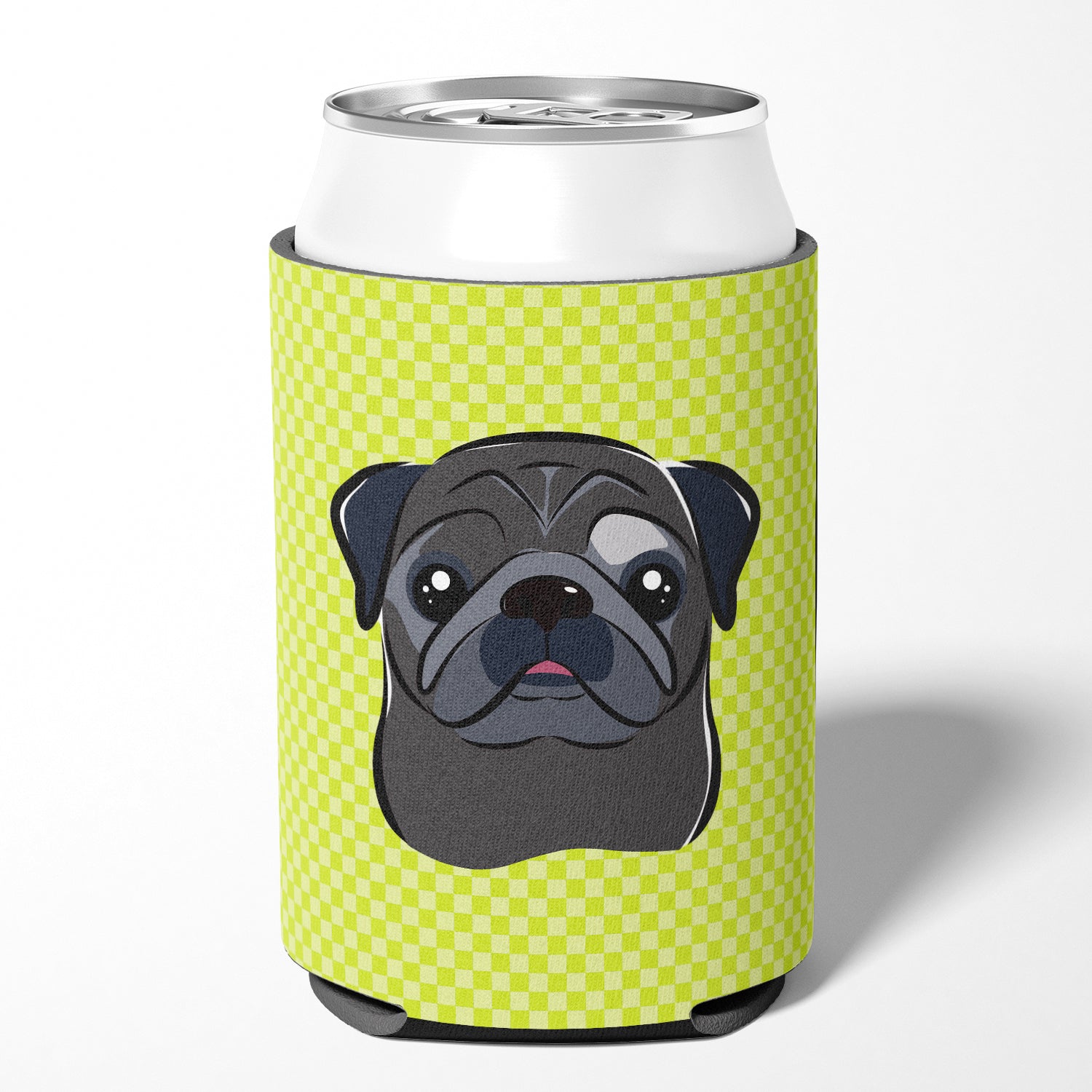 Checkerboard Lime Green Black Pug Can or Bottle Hugger BB1325CC