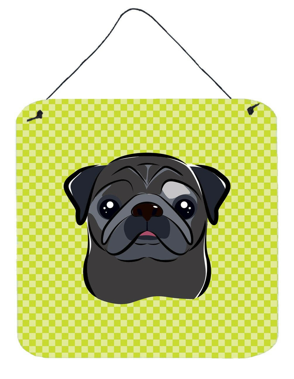Checkerboard Lime Green Black Pug Wall or Door Hanging Prints BB1325DS66 by Caroline's Treasures