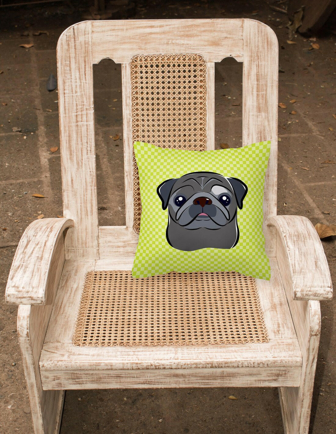 Checkerboard Lime Green Black Pug Canvas Fabric Decorative Pillow BB1325PW1414 - the-store.com