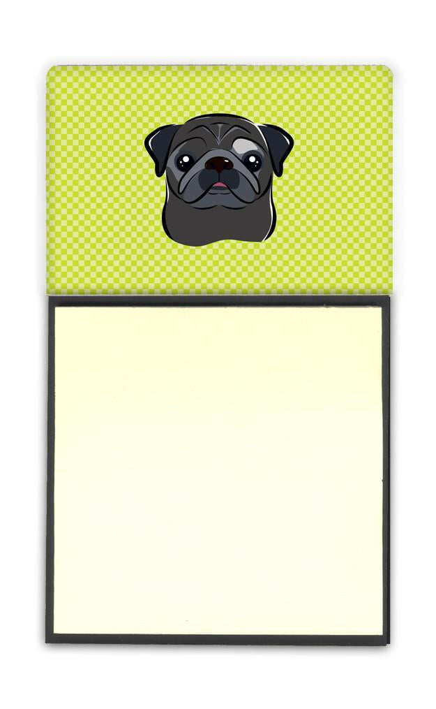 Checkerboard Lime Black Pug Refiillable Sticky Note Holder Postit Note Dispenser by Caroline&#39;s Treasures