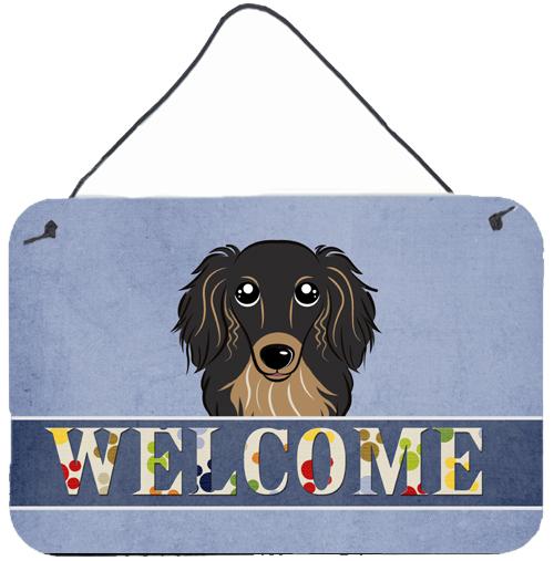 Longhair Black and Tan Dachshund Welcome Wall or Door Hanging Prints BB1399DS812 by Caroline&#39;s Treasures
