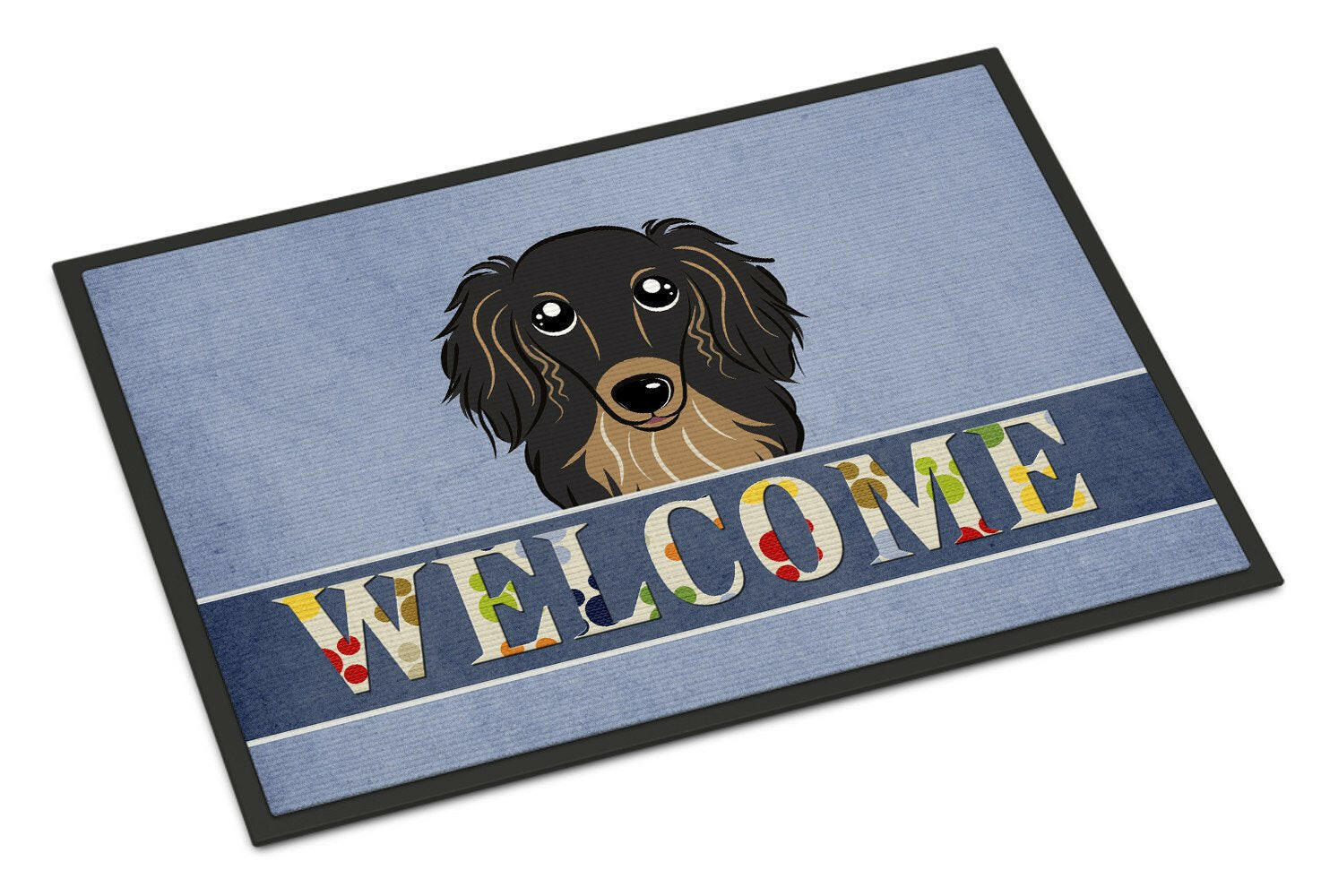 Longhair Black and Tan Dachshund Welcome Indoor or Outdoor Mat 24x36 BB1399JMAT - the-store.com