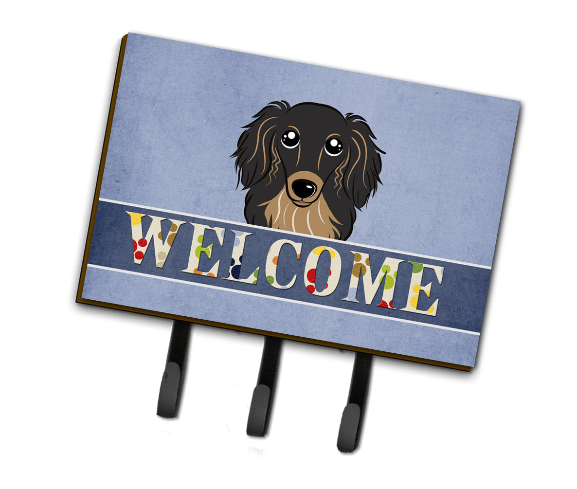 Longhair Black and Tan Dachshund Welcome Leash or Key Holder BB1399TH68  the-store.com.