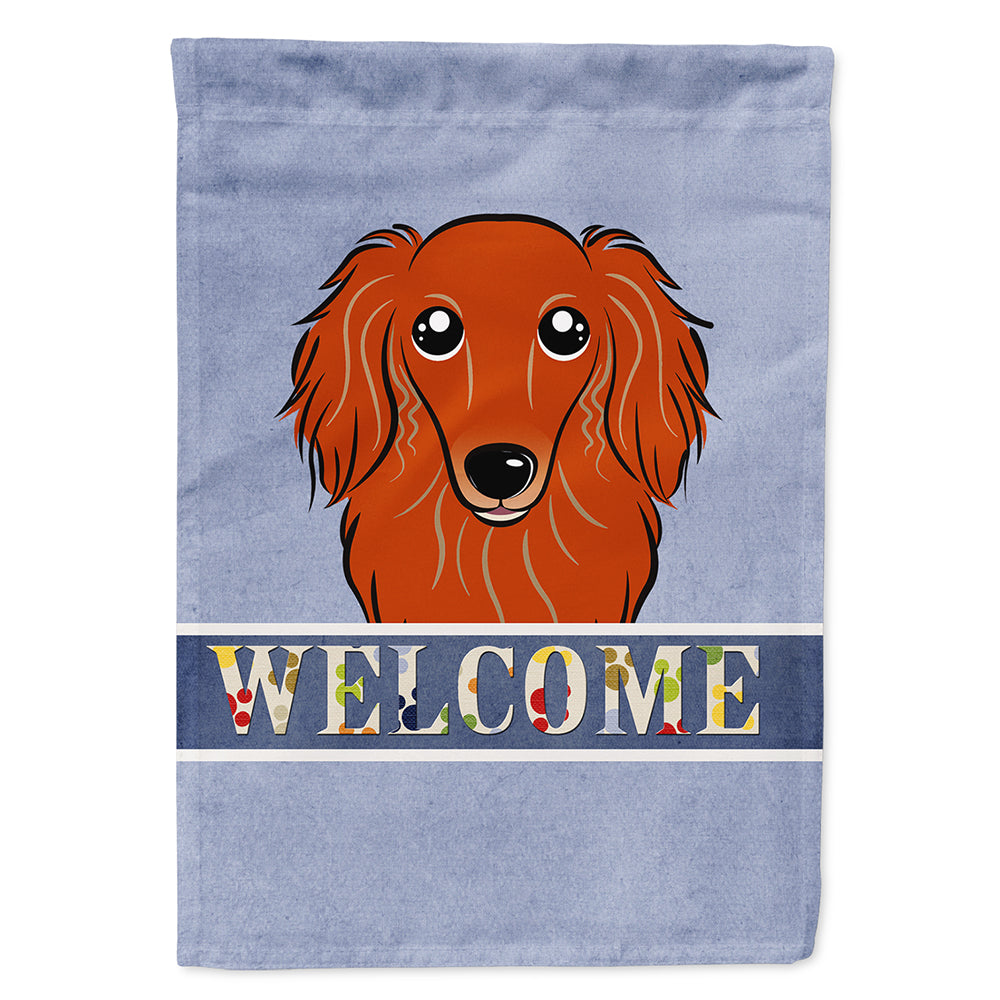 Longhair Red Dachshund Welcome Flag Canvas House Size BB1400CHF