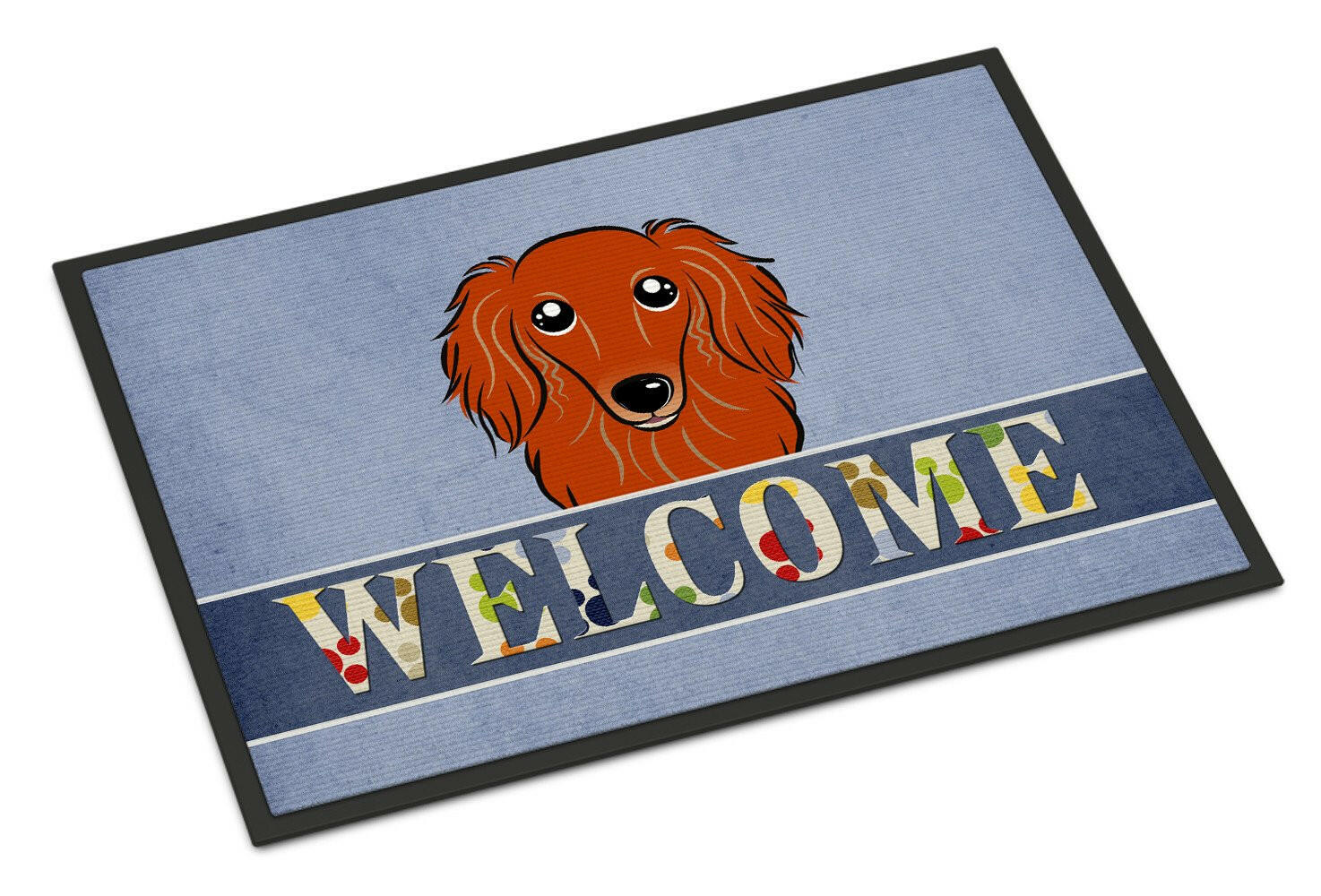 Longhair Red Dachshund Welcome Indoor or Outdoor Mat 24x36 BB1400JMAT - the-store.com
