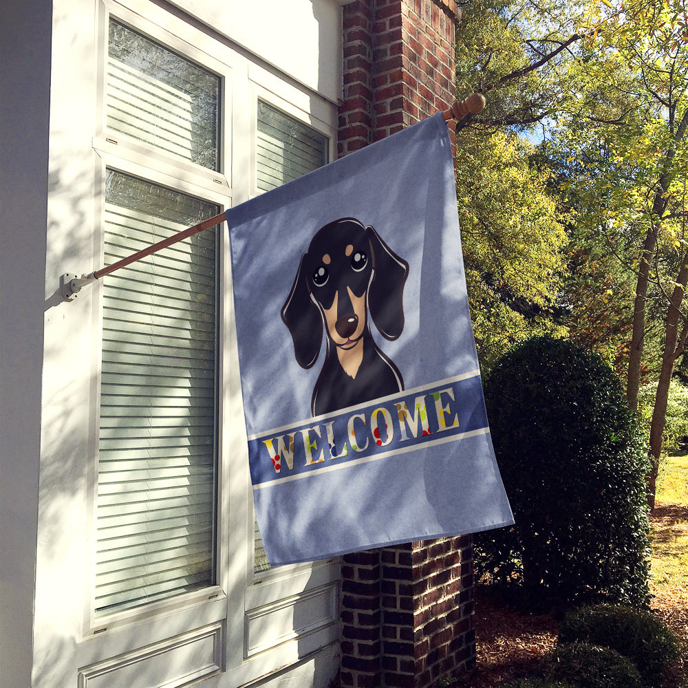 Smooth Black and Tan Dachshund Welcome Flag Canvas House Size BB1401CHF  the-store.com.
