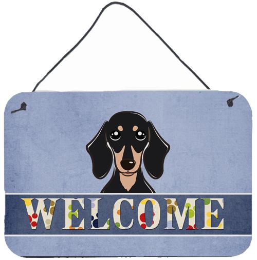 Smooth Black and Tan Dachshund Welcome Wall or Door Hanging Prints BB1401DS812 by Caroline&#39;s Treasures