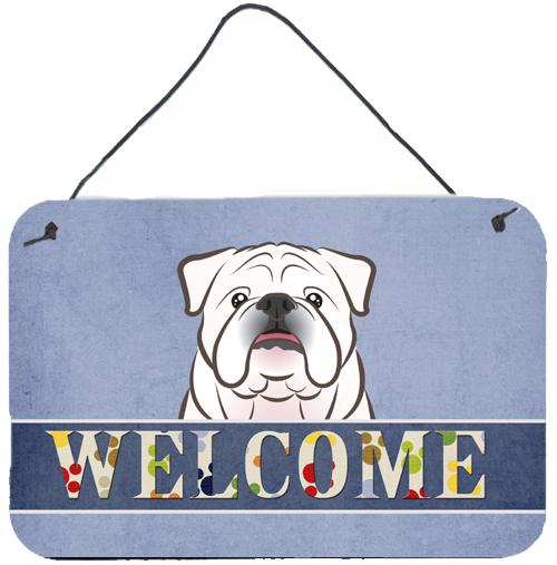 White English Bulldog Welcome Wall or Door Hanging Prints BB1406DS812 by Caroline&#39;s Treasures