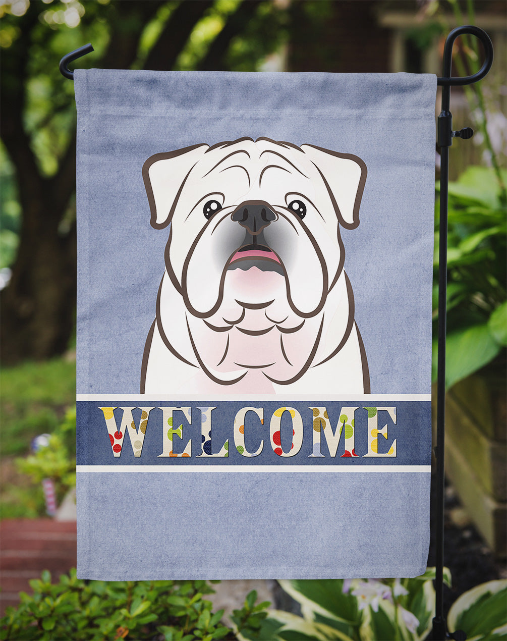 White English Bulldog  Welcome Flag Garden Size BB1406GF