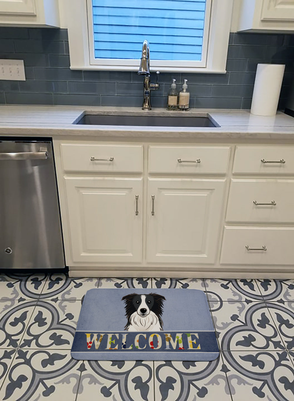 Border Collie Welcome Machine Washable Memory Foam Mat BB1427RUG - the-store.com