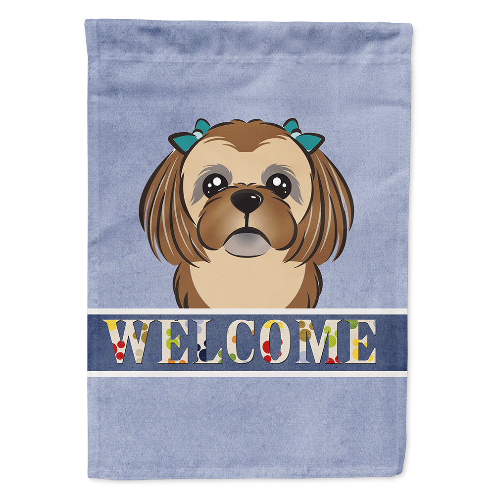 Chocolate Brown Shih Tzu Welcome Flag Canvas House Size BB1435CHF