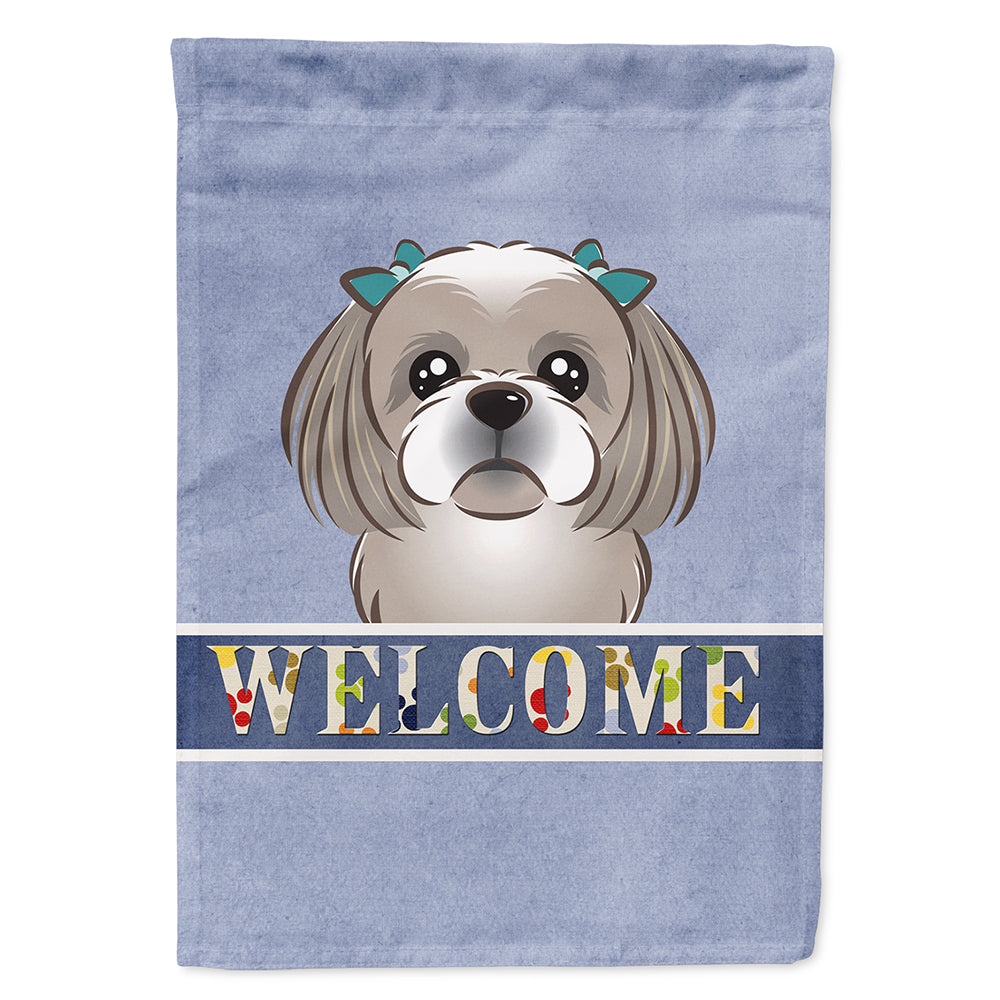 Gray Silver Shih Tzu Welcome Flag Canvas House Size BB1436CHF  the-store.com.