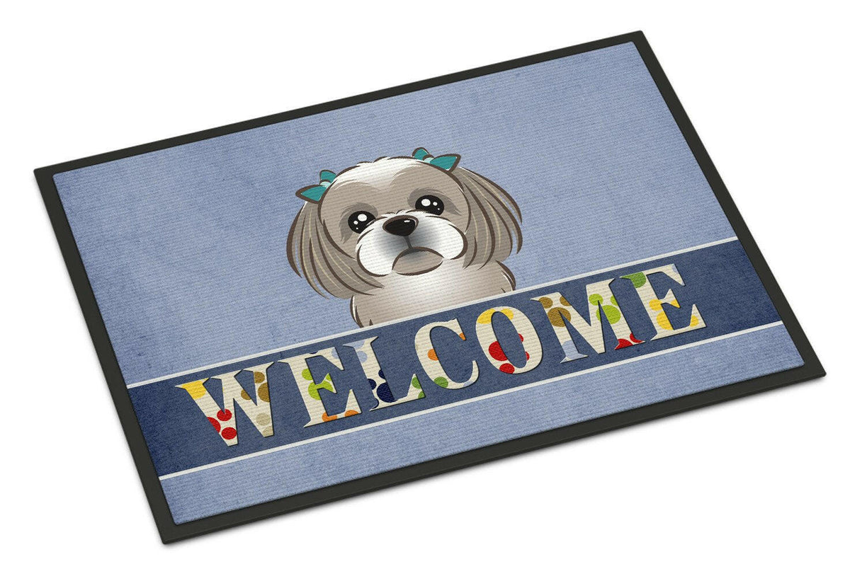 Gray Silver Shih Tzu Welcome Indoor or Outdoor Mat 18x27 BB1436MAT - the-store.com