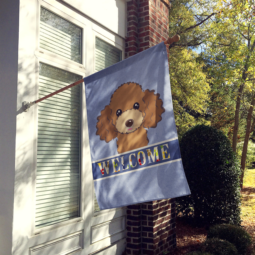 Chocolate Brown Poodle Welcome Flag Canvas House Size BB1442CHF  the-store.com.