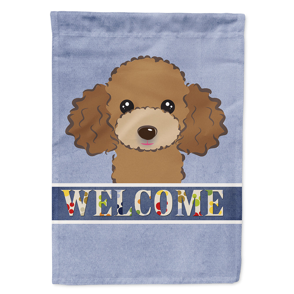 Chocolate Brown Poodle Welcome Flag Canvas House Size BB1442CHF  the-store.com.