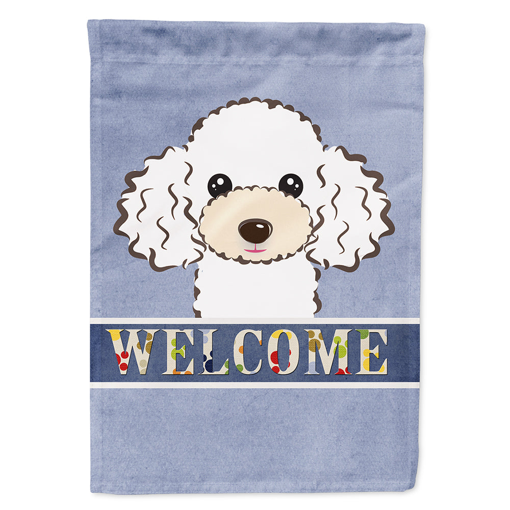 White Poodle Welcome Flag Canvas House Size BB1443CHF  the-store.com.
