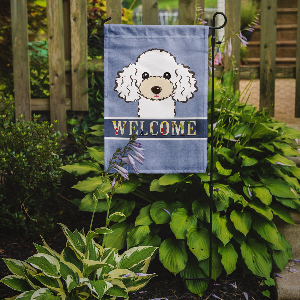 White Poodle Welcome Flag Garden Size BB1443GF.