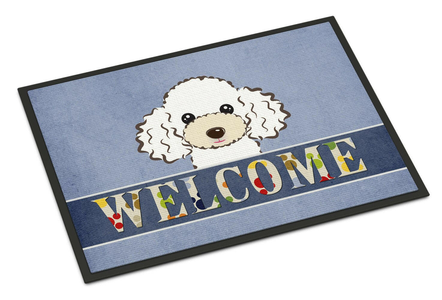 White Poodle Welcome Indoor or Outdoor Mat 18x27 BB1443MAT - the-store.com