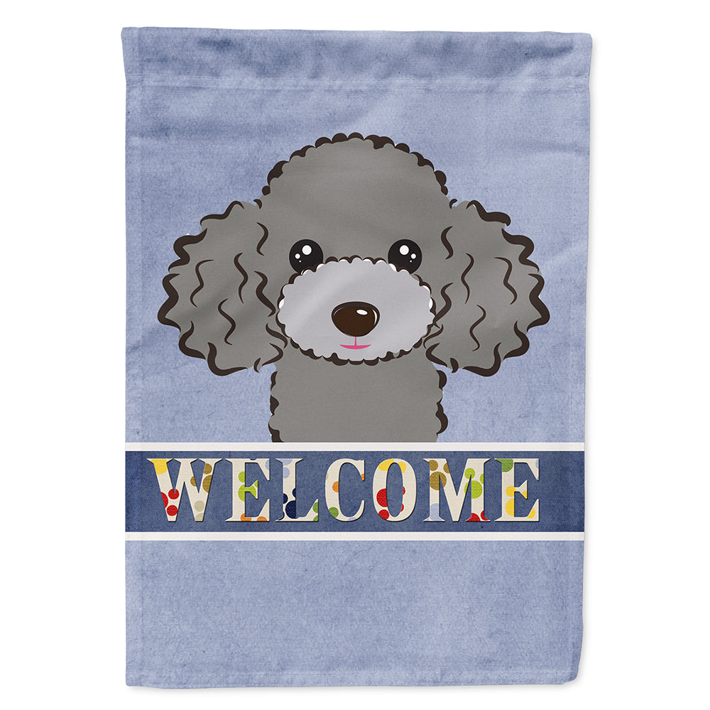 Silver Gray Poodle Welcome Flag Canvas House Size BB1445CHF