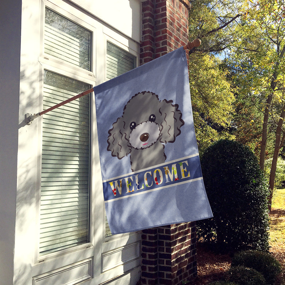 Silver Gray Poodle Welcome Flag Canvas House Size BB1445CHF  the-store.com.