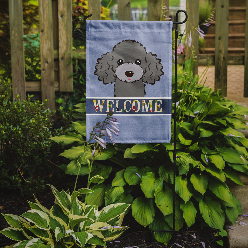 Drapeau de bienvenue caniche gris argenté taille jardin BB1445GF
