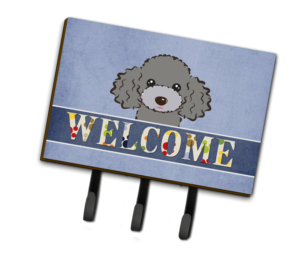 Silver Gray Poodle Welcome Leash or Key Holder BB1445TH68  the-store.com.