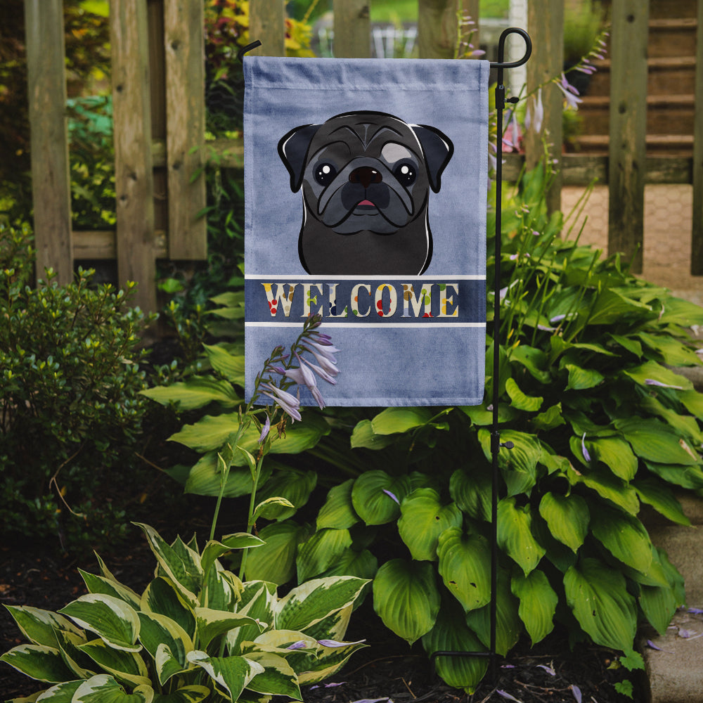 Caroline's Treasures Black Pug Welcome Garden Flag – Decorative Outdoor Yard Flag BB1449GF