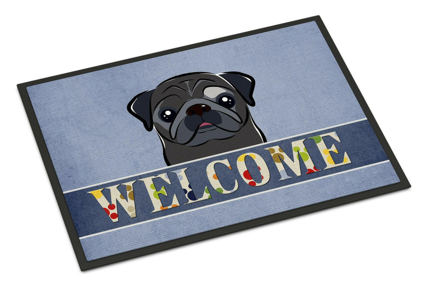 Black Pug Welcome Indoor or Outdoor Mat 24x36 BB1449JMAT - the-store.com
