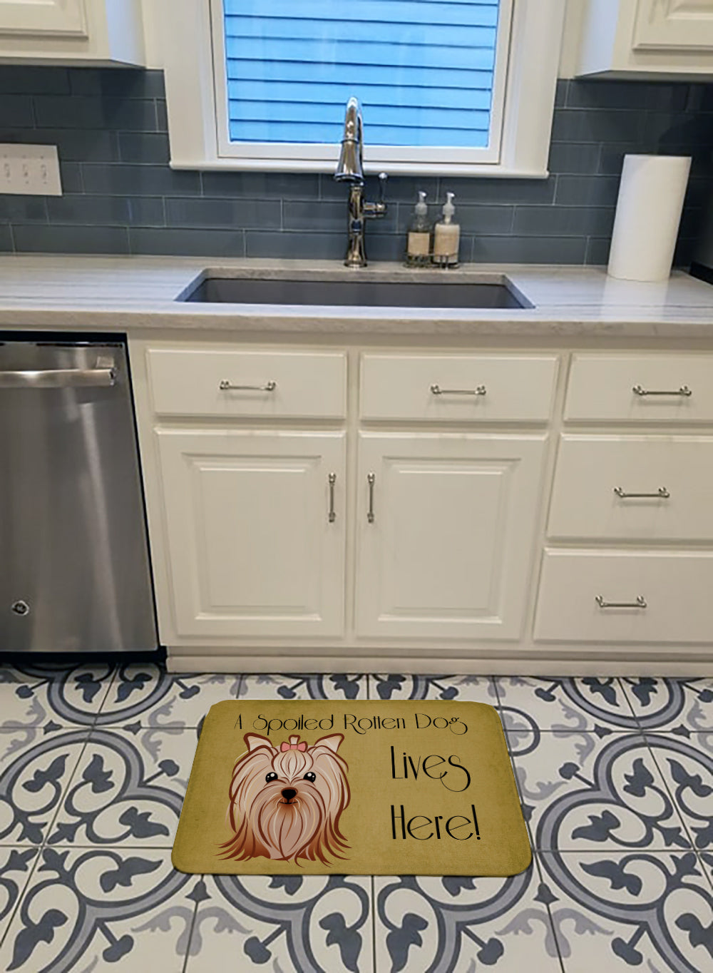 Yorkie Yorkishire Terrier Spoiled Dog Lives Here Machine Washable Memory Foam Mat BB1452RUG - the-store.com
