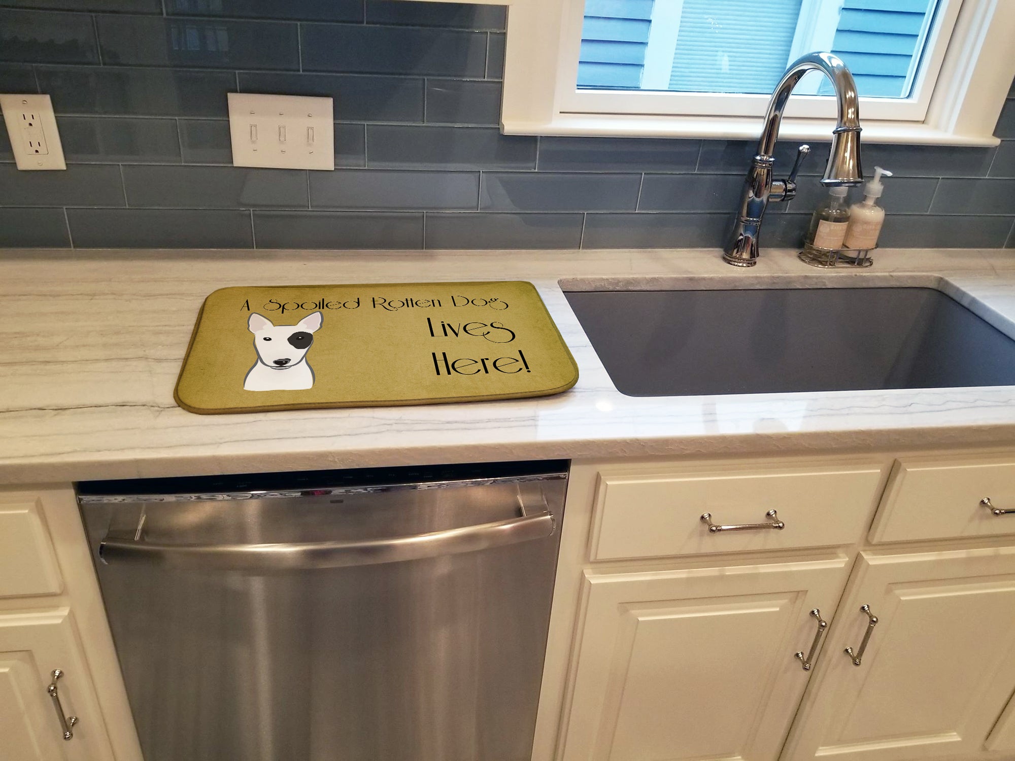 Bull Terrier Spoiled Dog Lives Here Dish Drying Mat BB1457DDM
