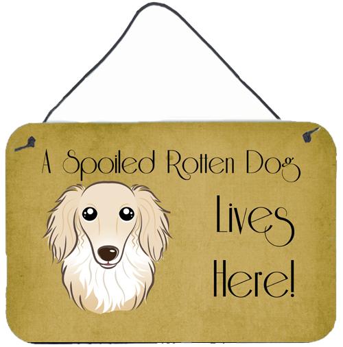 Longhair Creme Dachshund Spoiled Dog Lives Here Wall or Door Hanging Prints BB1460DS812 by Caroline's Treasures