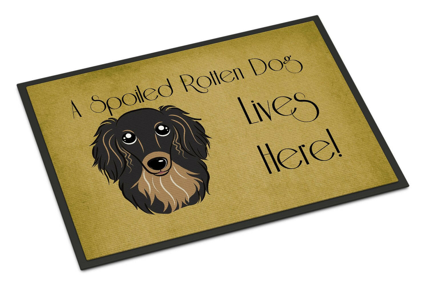 Longhair Black and Tan Dachshund Spoiled Dog Lives Here Indoor or Outdoor Mat 24x36 BB1461JMAT - the-store.com