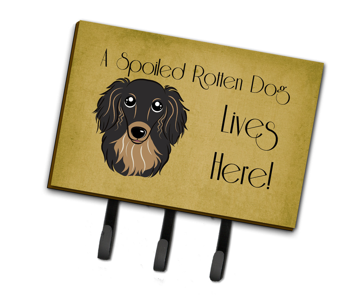 Longhair Black and Tan Dachshund Spoiled Dog Lives Here Leash or Key Holder BB1461TH68