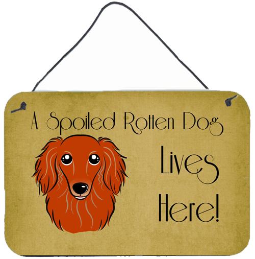 Longhair Red Dachshund Spoiled Dog Lives Here Wall or Door Hanging Prints BB1462DS812 by Caroline&#39;s Treasures