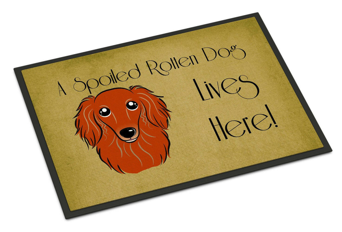 Longhair Red Dachshund Spoiled Dog Lives Here Indoor or Outdoor Mat 18x27 BB1462MAT - the-store.com