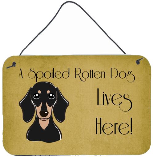 Smooth Black and Tan Dachshund Spoiled Dog Lives Here Wall or Door Hanging Prints BB1463DS812 by Caroline&#39;s Treasures