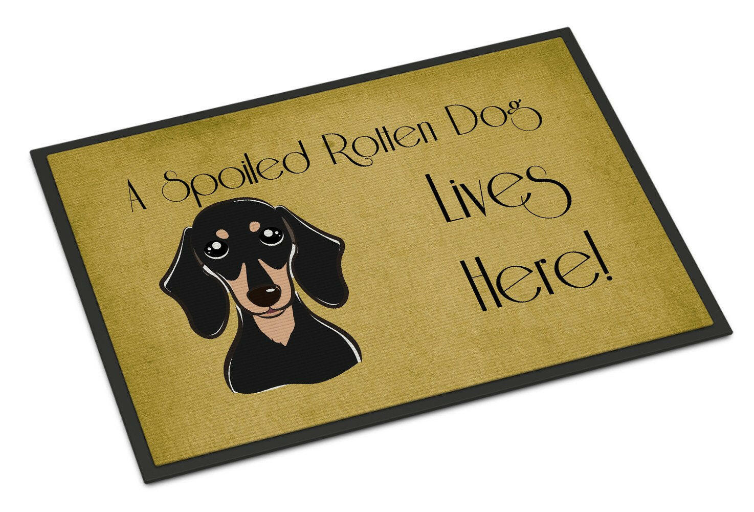 Smooth Black and Tan Dachshund Spoiled Dog Lives Here Indoor or Outdoor Mat 18x27 BB1463MAT - the-store.com