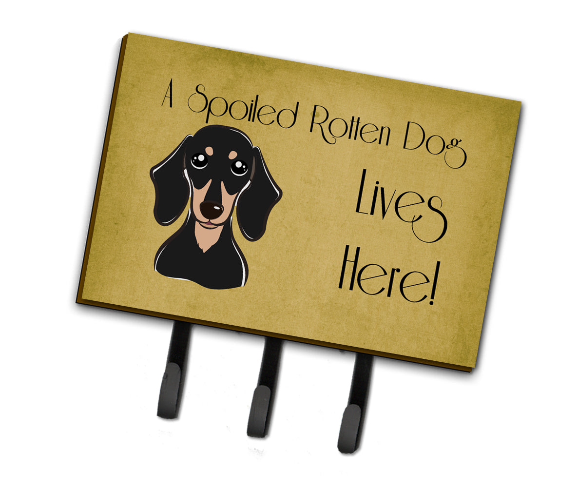 Smooth Black and Tan Dachshund Spoiled Dog Lives Here Leash or Key Holder BB1463TH68  the-store.com.