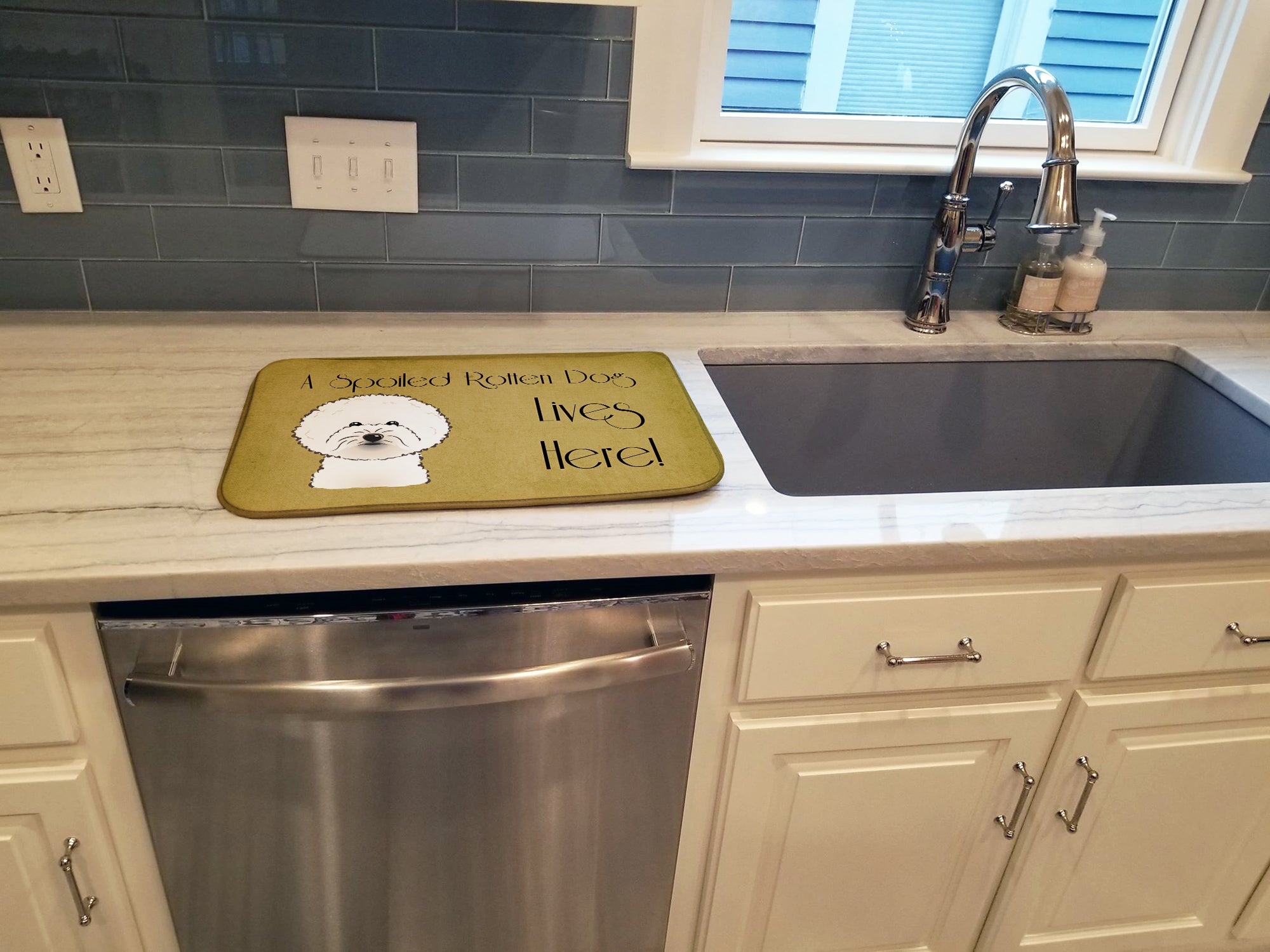 Bichon Frise Spoiled Dog Lives Here Dish Drying Mat BB1465DDM