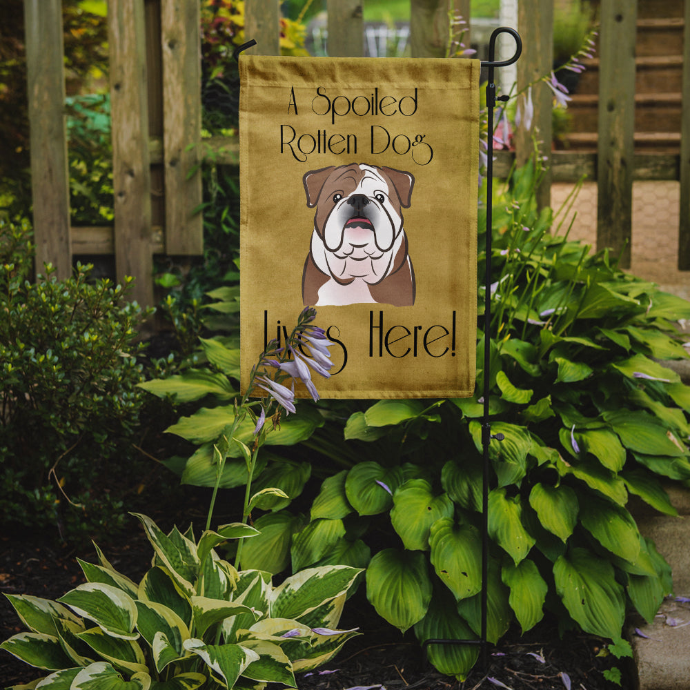 English Bulldog  Spoiled Dog Lives Here Flag Garden Size BB1467GF